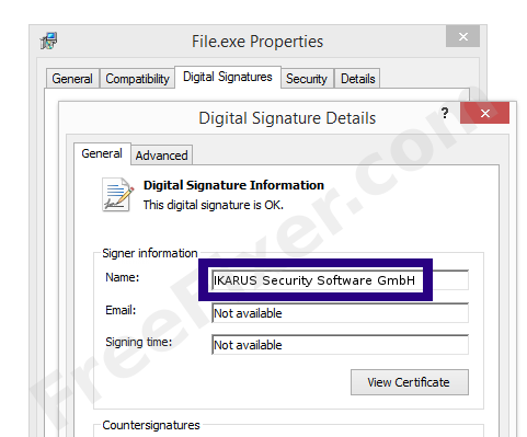 Screenshot of the IKARUS Security Software GmbH certificate